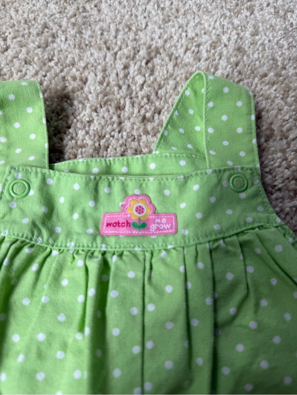 Carter's Lime Green Polka Dot One-Piece with Pink Elephant
